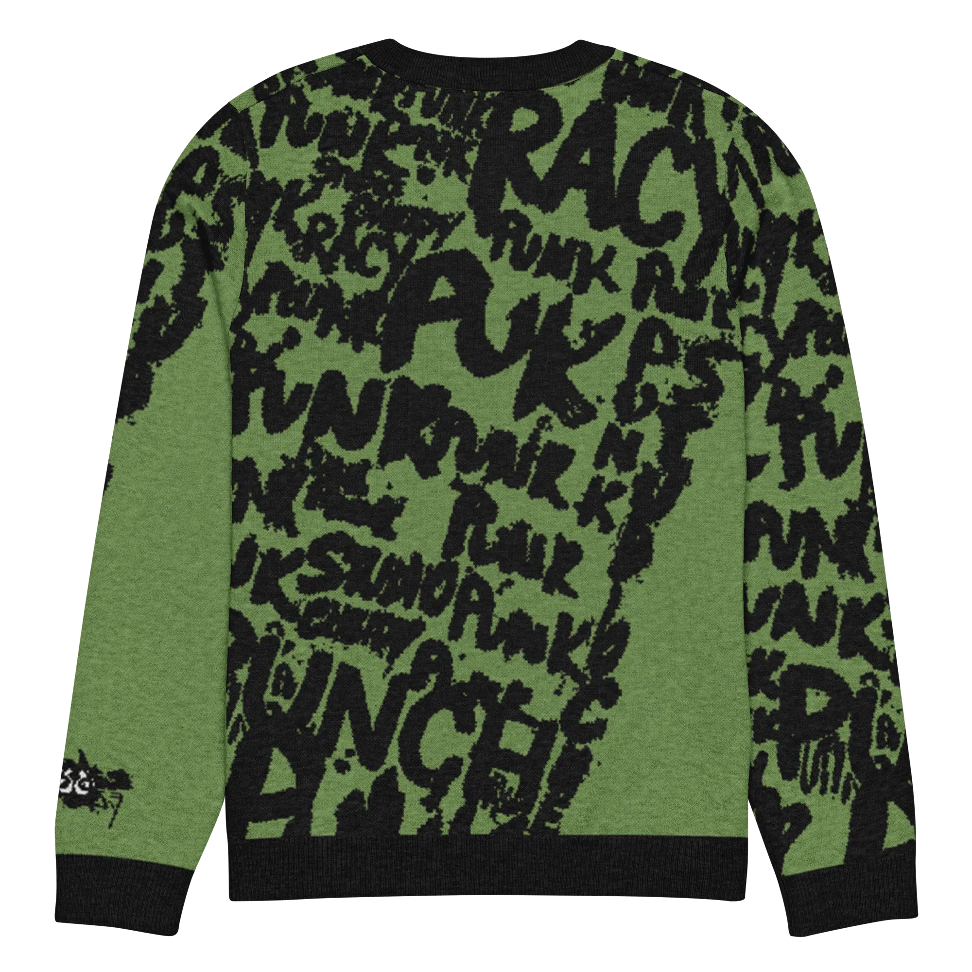 Women’s streetwear sweater with street-punk lettering and overlapping angel graphics, artistic and original design