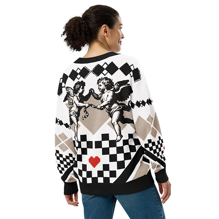 Women's jacquard cardigan with angels and hearts motif, glam streetwear style