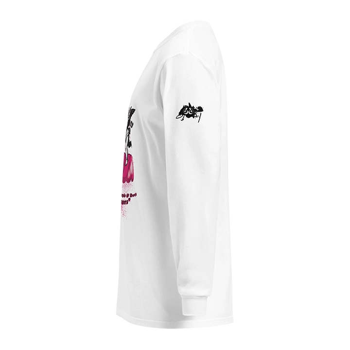Men's streetwear long sleeve T-shirt featuring pop-style angel graphics, balloon elements, and BOUM lettering; a vibrant, party-inspired design.