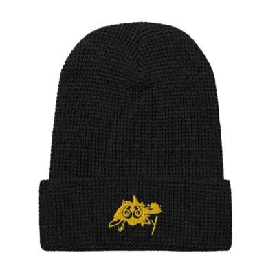 Men’s black beanie in honeycomb knit with Skatch embroidery, streetwear store