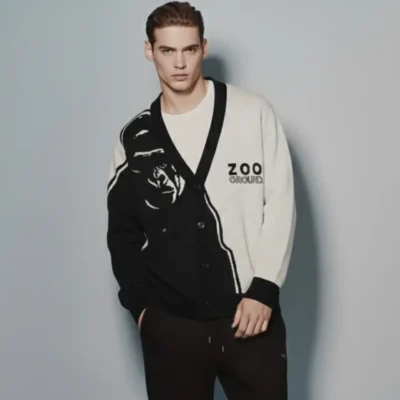Men's Gorilla Zoo Ground Jacquard Cardigan, Glamorous Streetwear Style