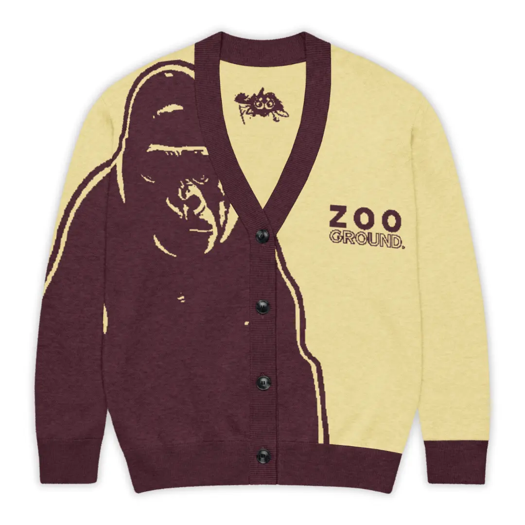 Men's Mellow Gorilla Zoo Ground Jacquard Cardigan, Glamorous Streetwear Style