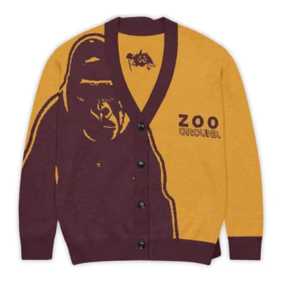 Men's Orange Gorilla Zoo Ground Jacquard Cardigan, Glamorous Streetwear Style