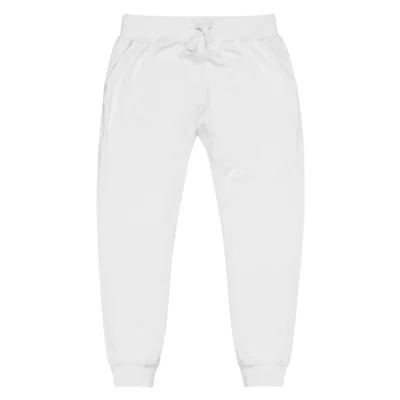 Women's white sweatpants with Sketch brand embroidery on the left leg