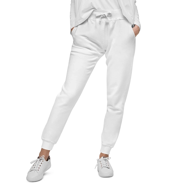 Women's white sweatpants with Sketch brand embroidery on the left leg
