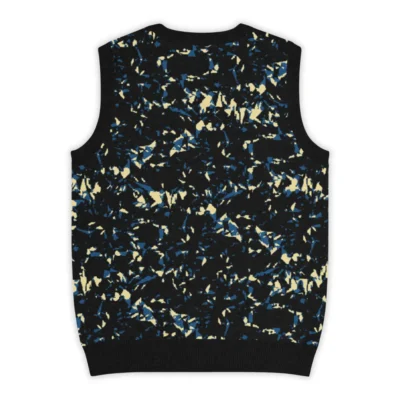 Men's knitted V-neck vest featuring an all-over Crystal Blue print. A bold and distinctive piece, perfect for a glam contemporary streetwear style.