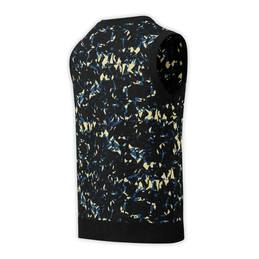 Men's knitted V-neck vest featuring an all-over Crystal Blue print. A bold and distinctive piece, perfect for a glam contemporary streetwear style.
