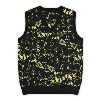 Men's knitted V-neck vest featuring an all-over Crystal Green print. A bold and distinctive piece, perfect for a glam contemporary streetwear style.