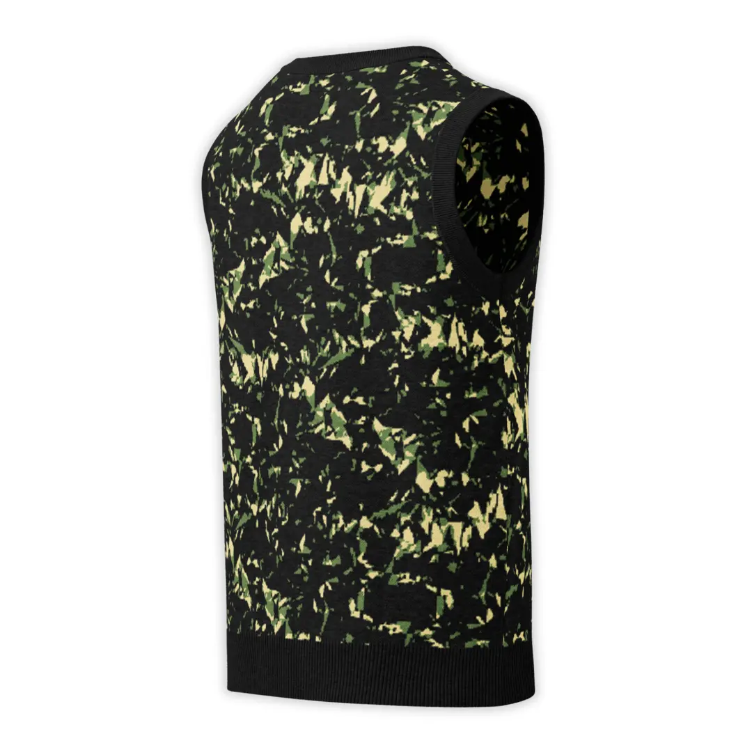 Men's knitted V-neck vest featuring an all-over Crystal Green print. A bold and distinctive piece, perfect for a glam contemporary streetwear style.