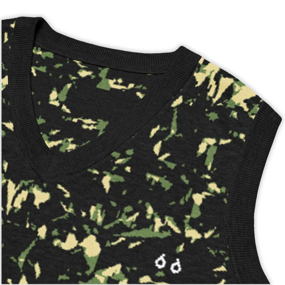 Men's knitted V-neck vest featuring an all-over Crystal Green print. A bold and distinctive piece, perfect for a glam contemporary streetwear style.