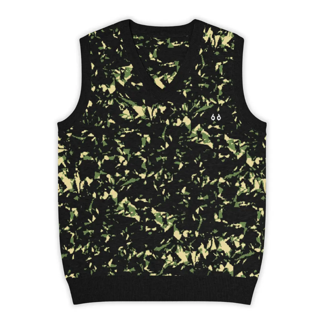 Men's knitted V-neck vest featuring an all-over Crystal Green print. A bold and distinctive piece, perfect for a glam contemporary streetwear style.