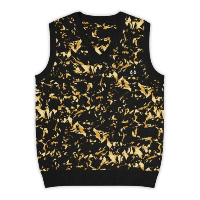 Men's knitted V-neck vest featuring an all-over Crystal Yellow print. A bold and distinctive piece, perfect for a glam contemporary streetwear style.