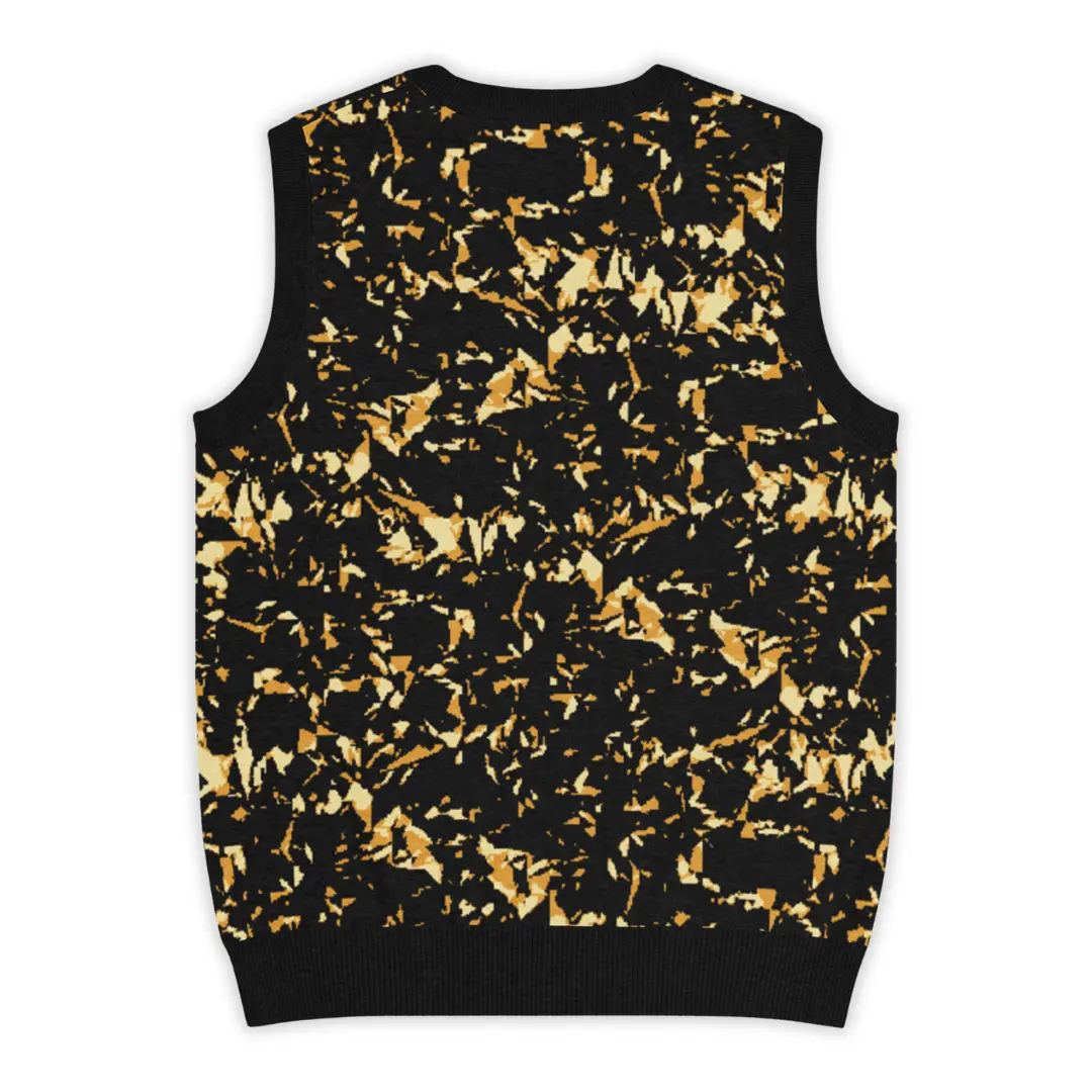 Men's knitted V-neck vest featuring an all-over Crystal Yellow print. A bold and distinctive piece, perfect for a glam contemporary streetwear style.