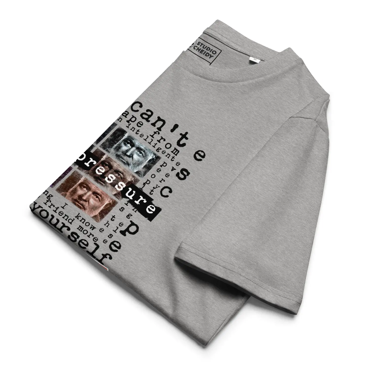 mens t shirt in gray intellectual street folded detail