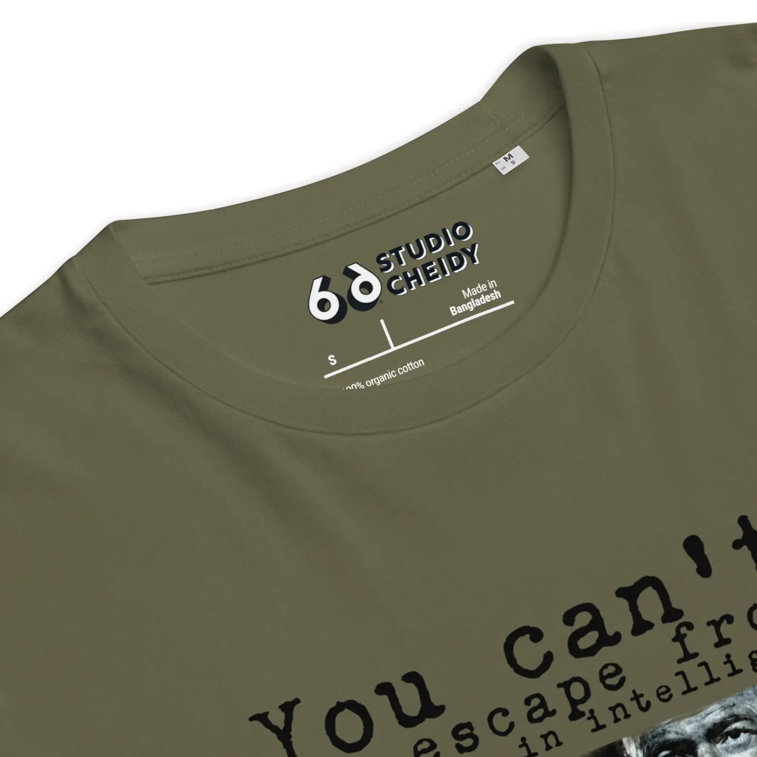 mens t shirt in khaki intellectual street detail