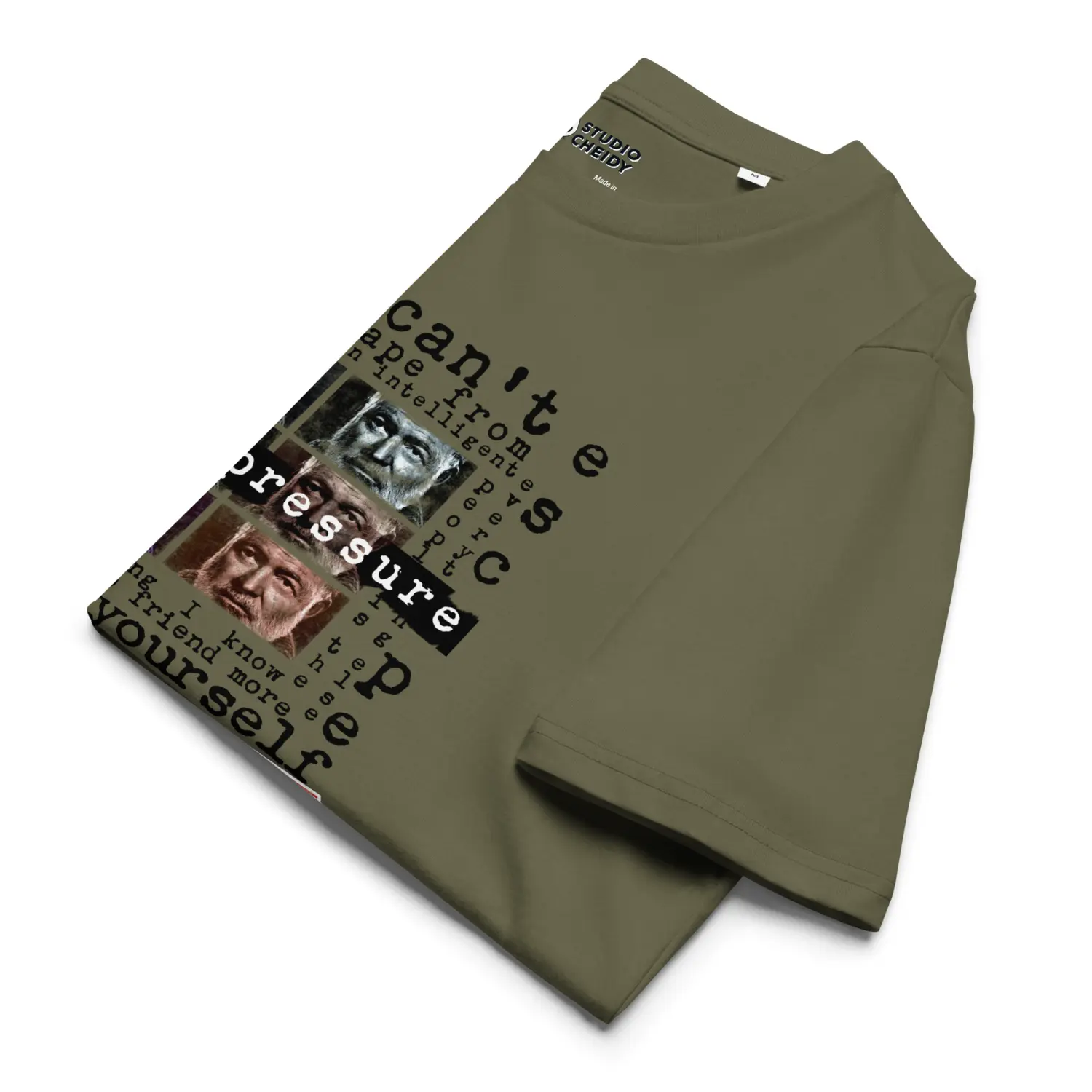 mens t shirt in khaki intellectual street folded detail