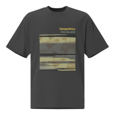 Men’s streetwear T-shirt “Into the Wild” – casual tee inspired by the iconic book and film, featuring an outdoor adventure design with a world map and “Geopolitic” print