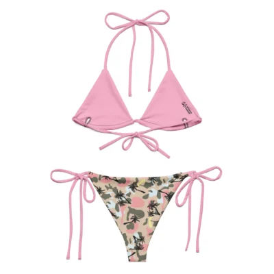 bikini camouflage black palm back top