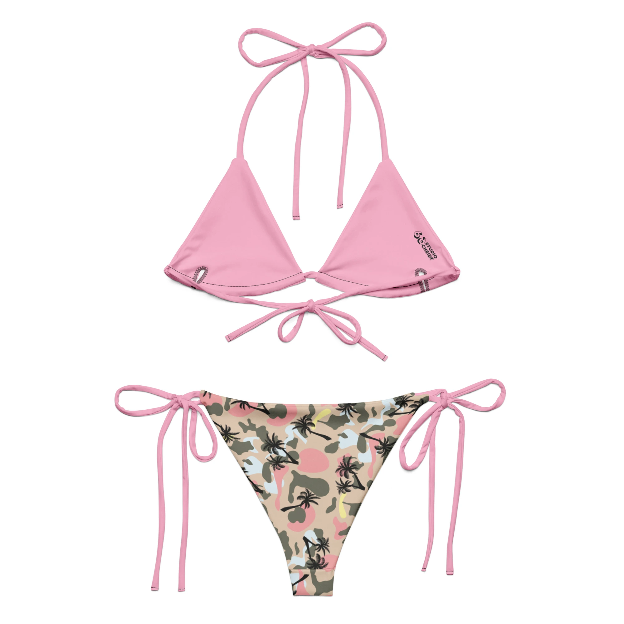 bikini camouflage black palm back top