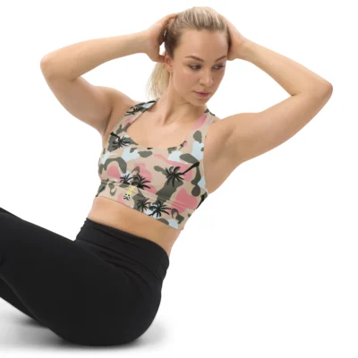 longline sports bra camouflage black palm dynamic