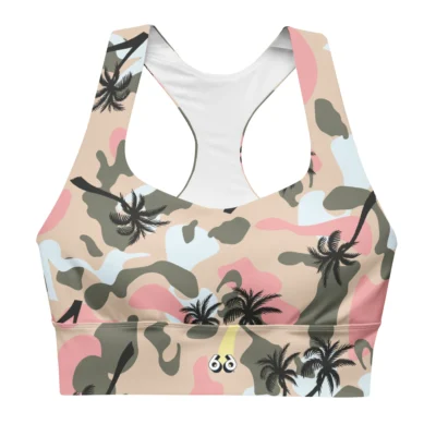 longline sports bra camouflage black palm front