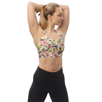 longline sports bra camouflage sporty glam horses dynamic detail
