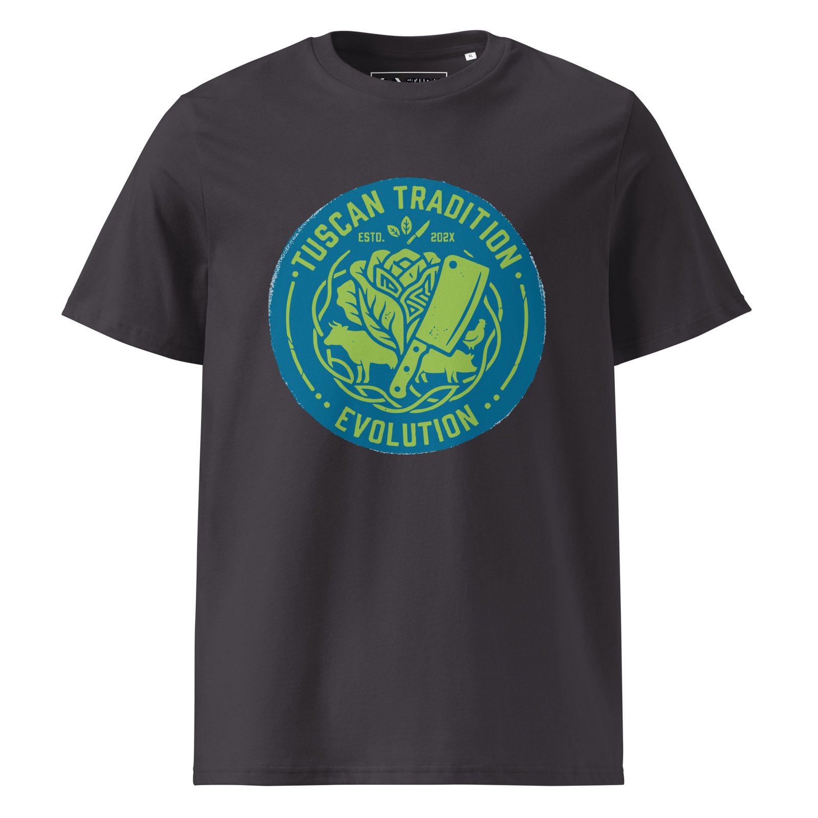 tuscany tradition tee | urban industrial evolution – electric turquoise