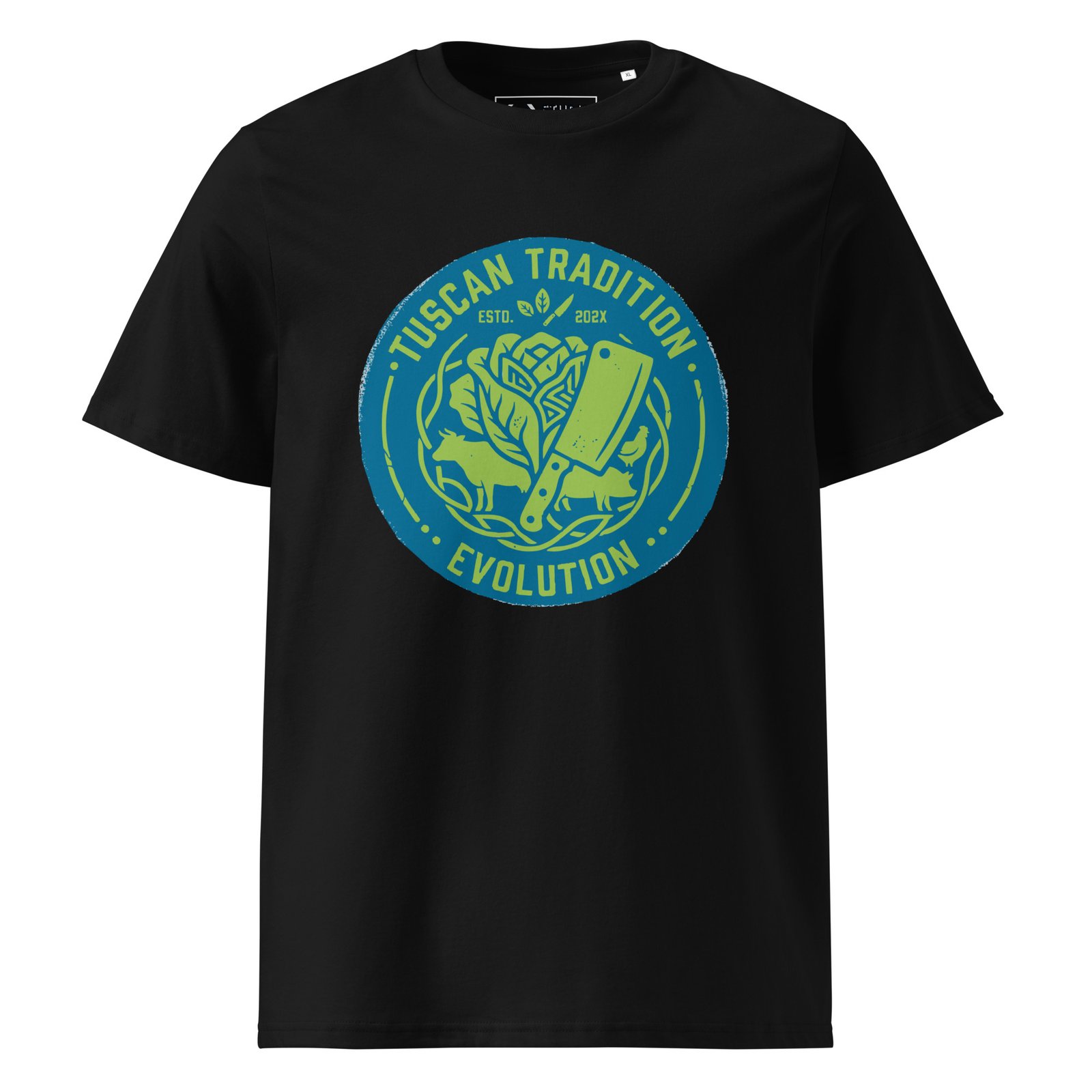 tuscany tradition tee | urban industrial evolution – electric turquoise