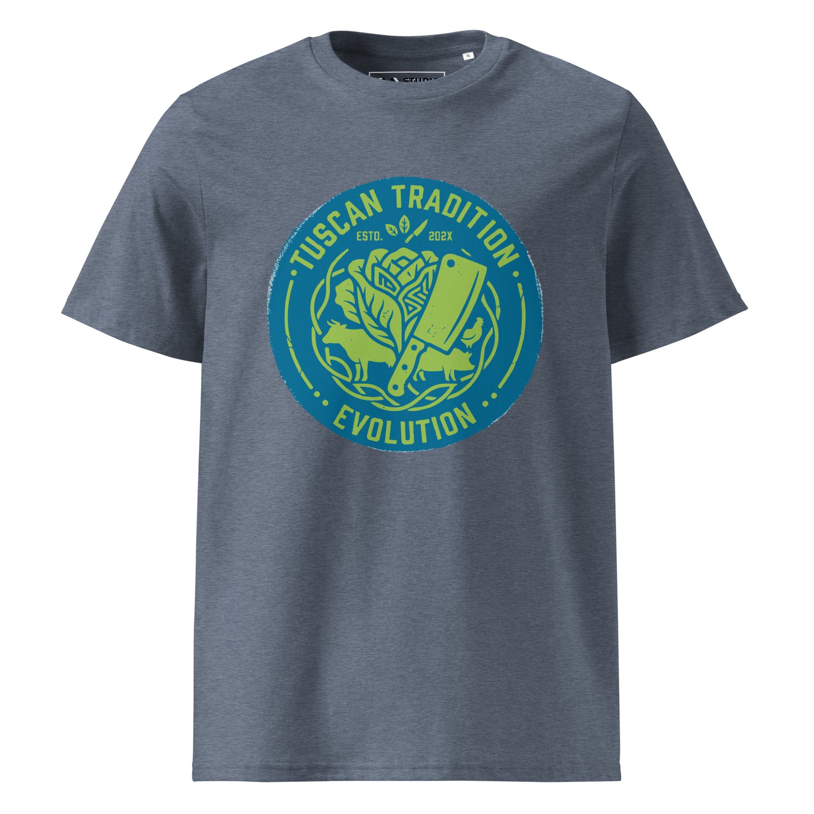 tuscany tradition tee | urban industrial evolution – electric turquoise