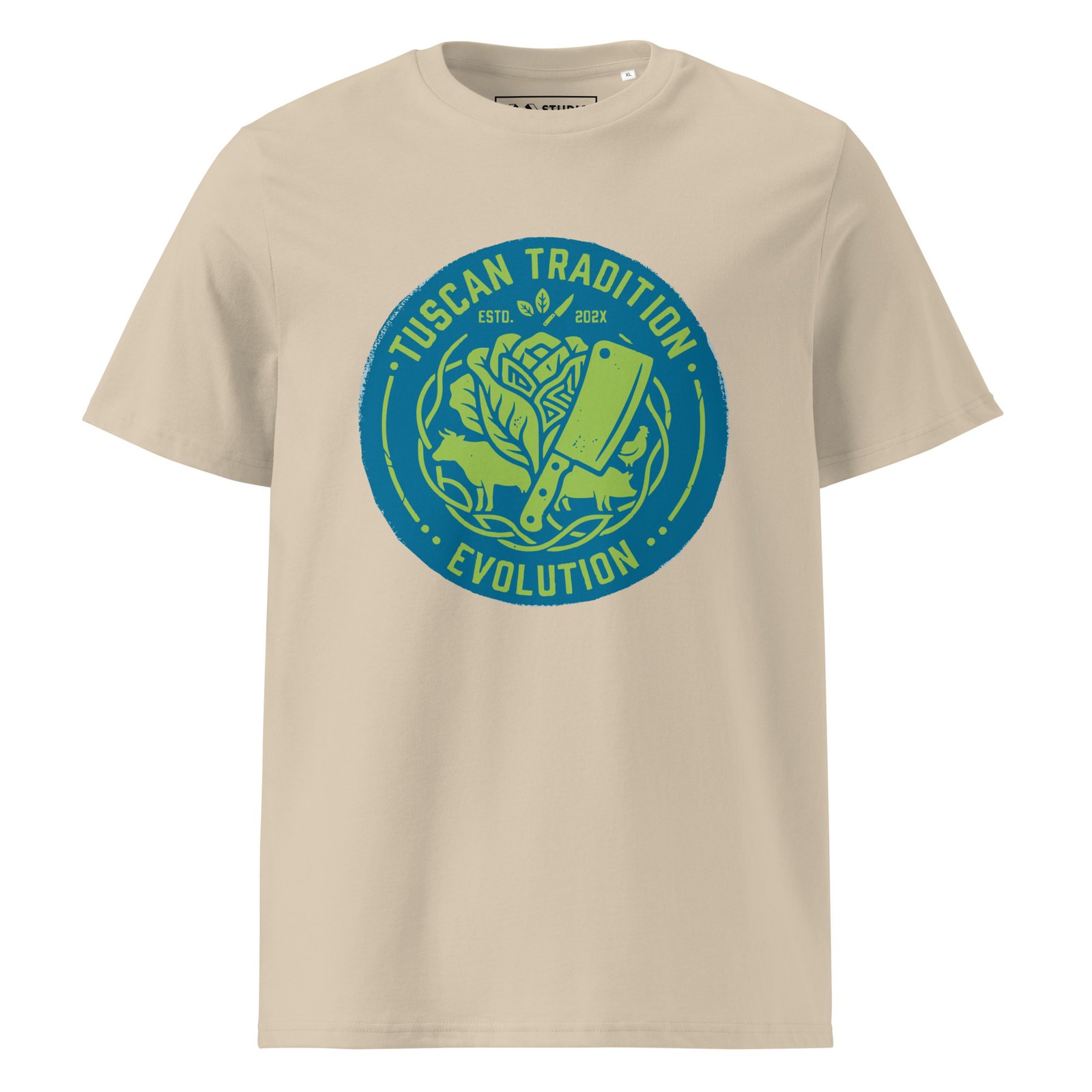 tuscany tradition tee | urban industrial evolution – electric turquoise