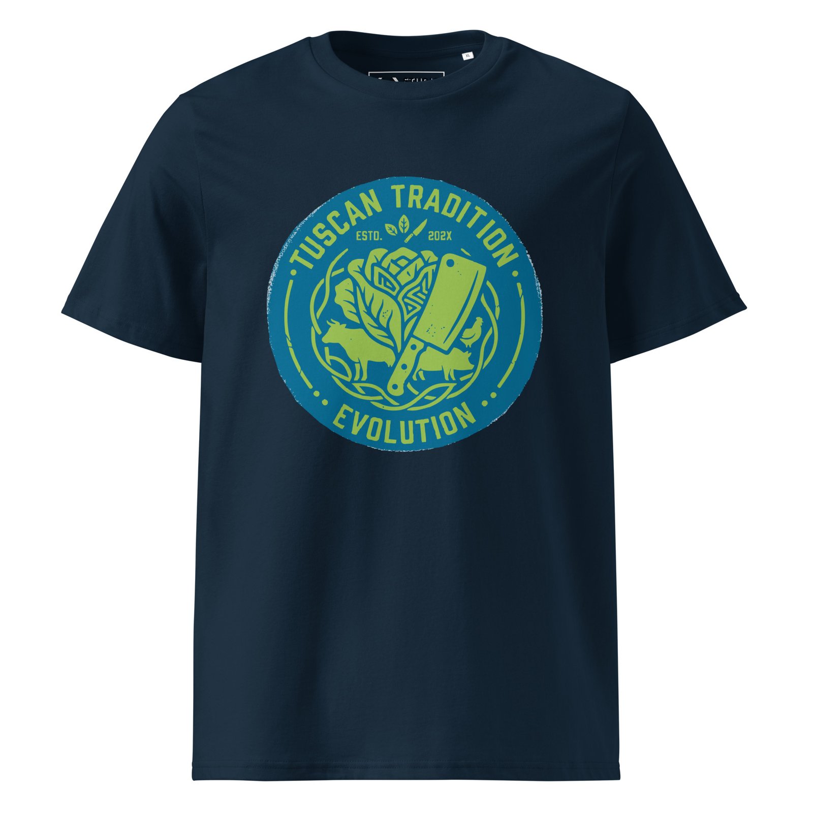 tuscany tradition tee | urban industrial evolution – electric turquoise