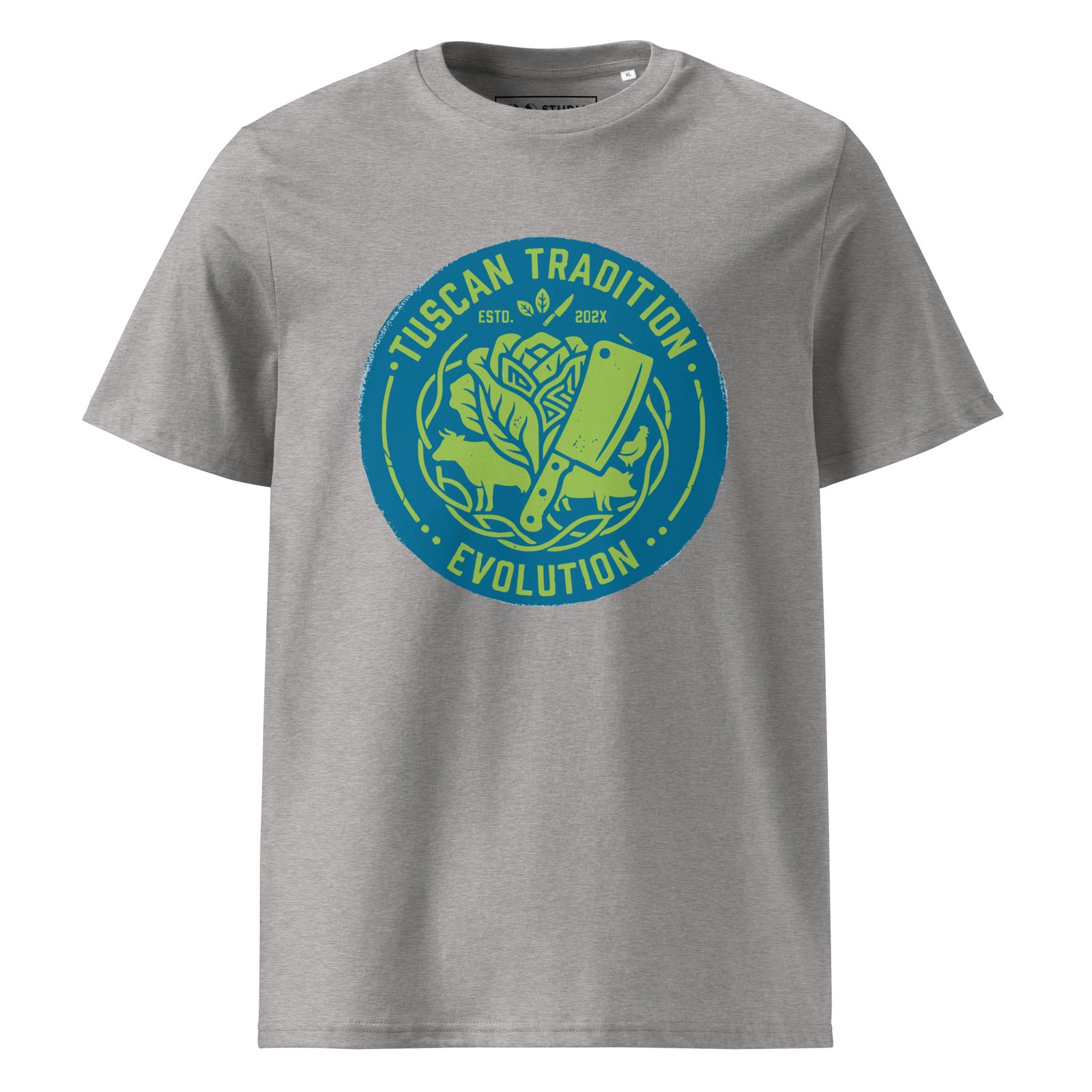 tuscany tradition tee | urban industrial evolution – electric turquoise