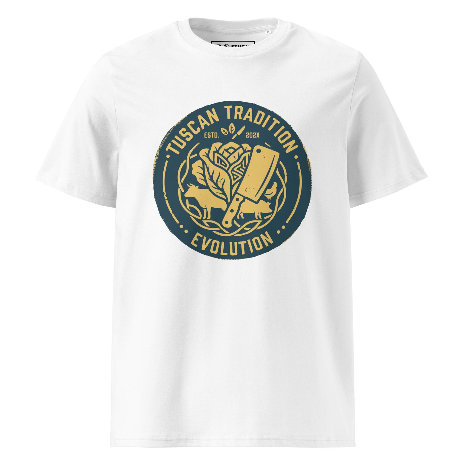 tuscany tradition tee | urban industrial evolution – yellow blue