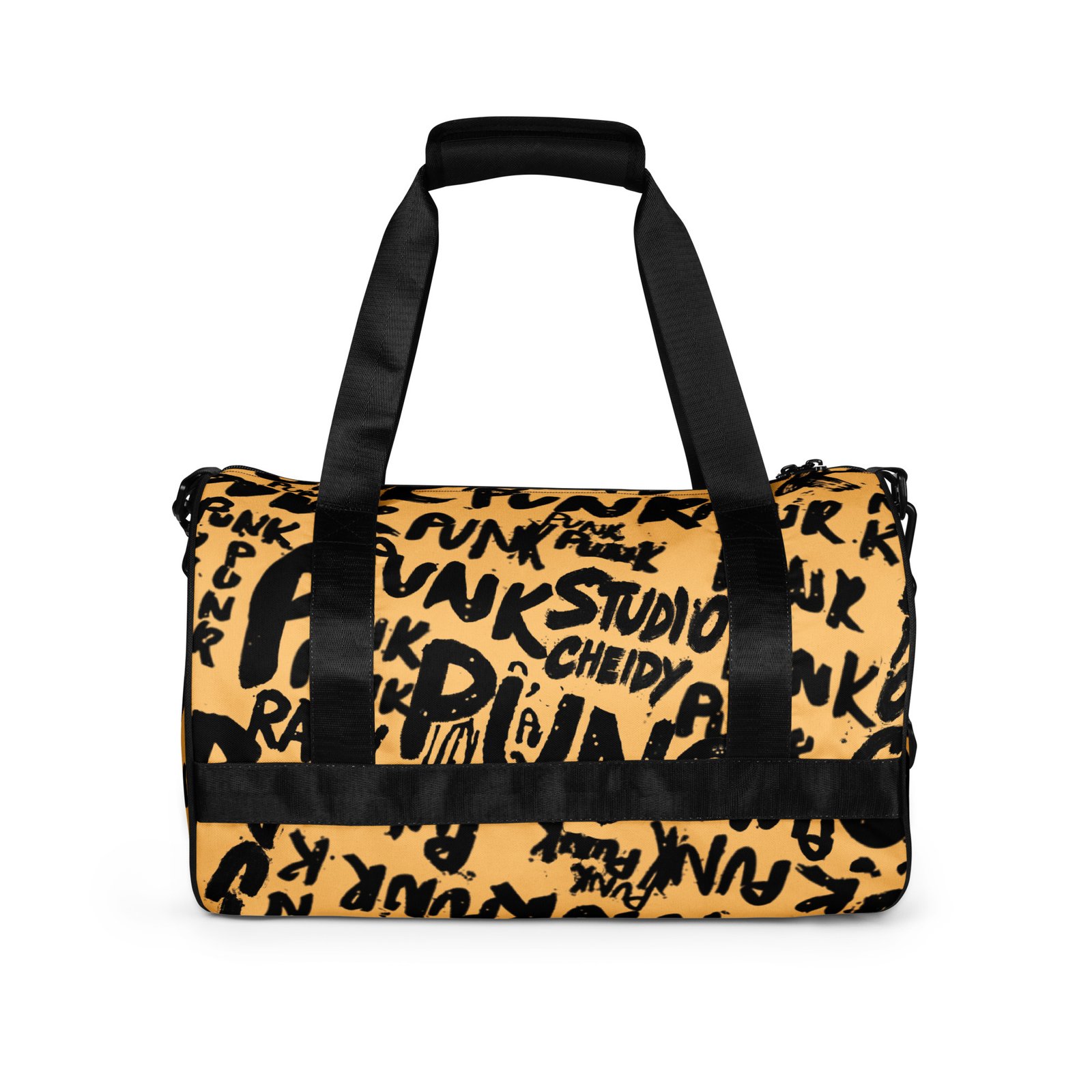 yellow gym bag | punk graffiti print sports duffel bag