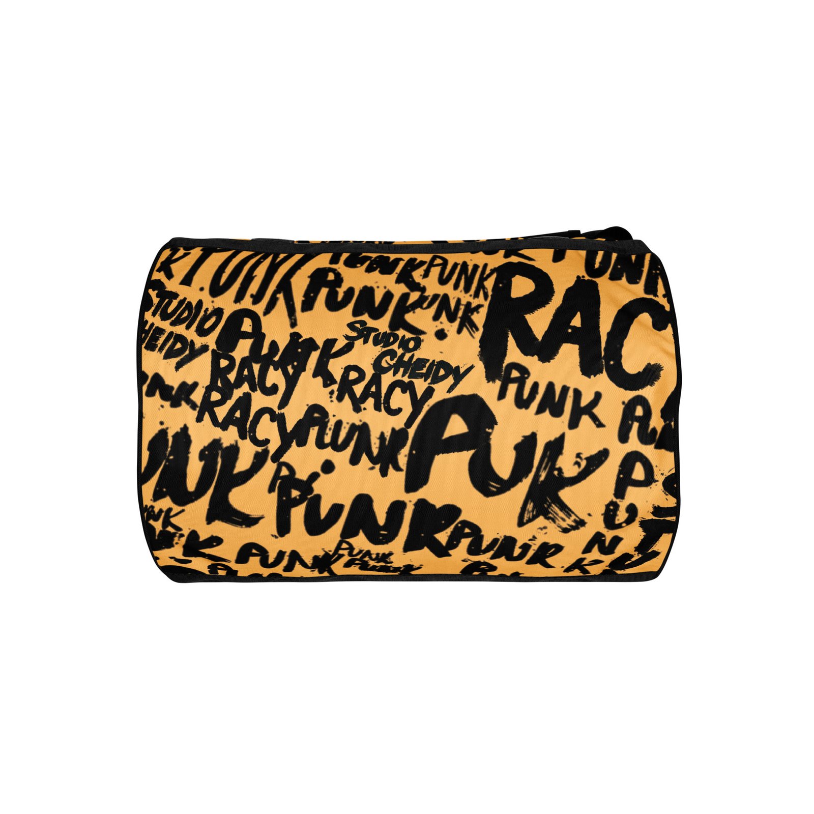 yellow gym bag | punk graffiti print sports duffel bag
