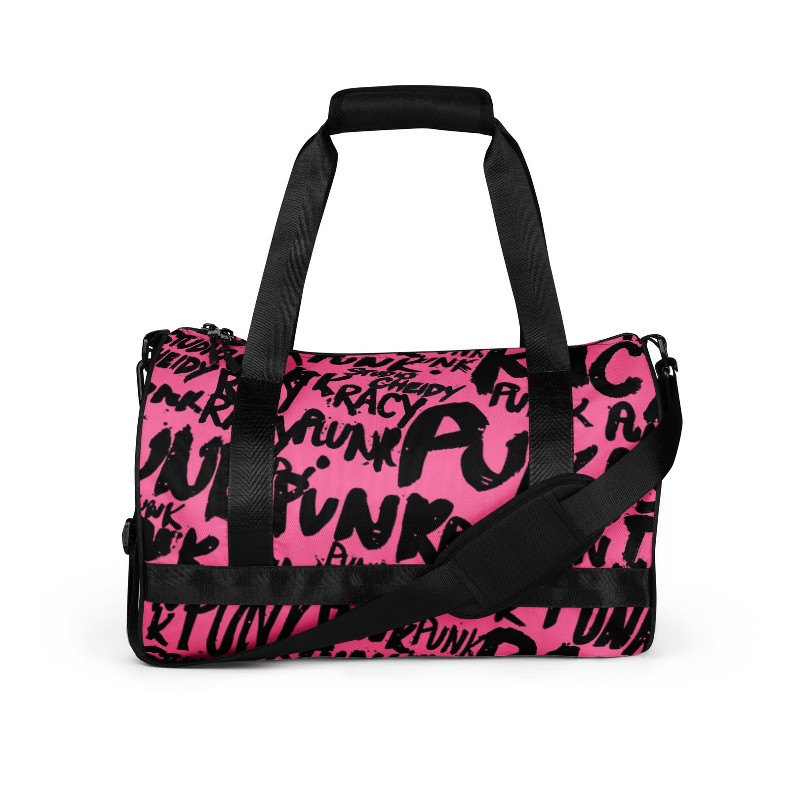 pink gym bag | punk graffiti print sports duffel bag