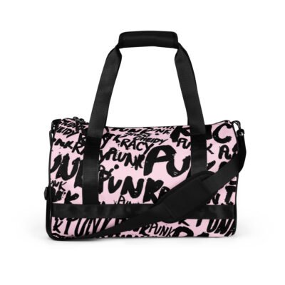 pink gym bag | punk graffiti print sports duffel bag