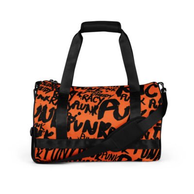orange gym bag | punk graffiti print sports duffel bag