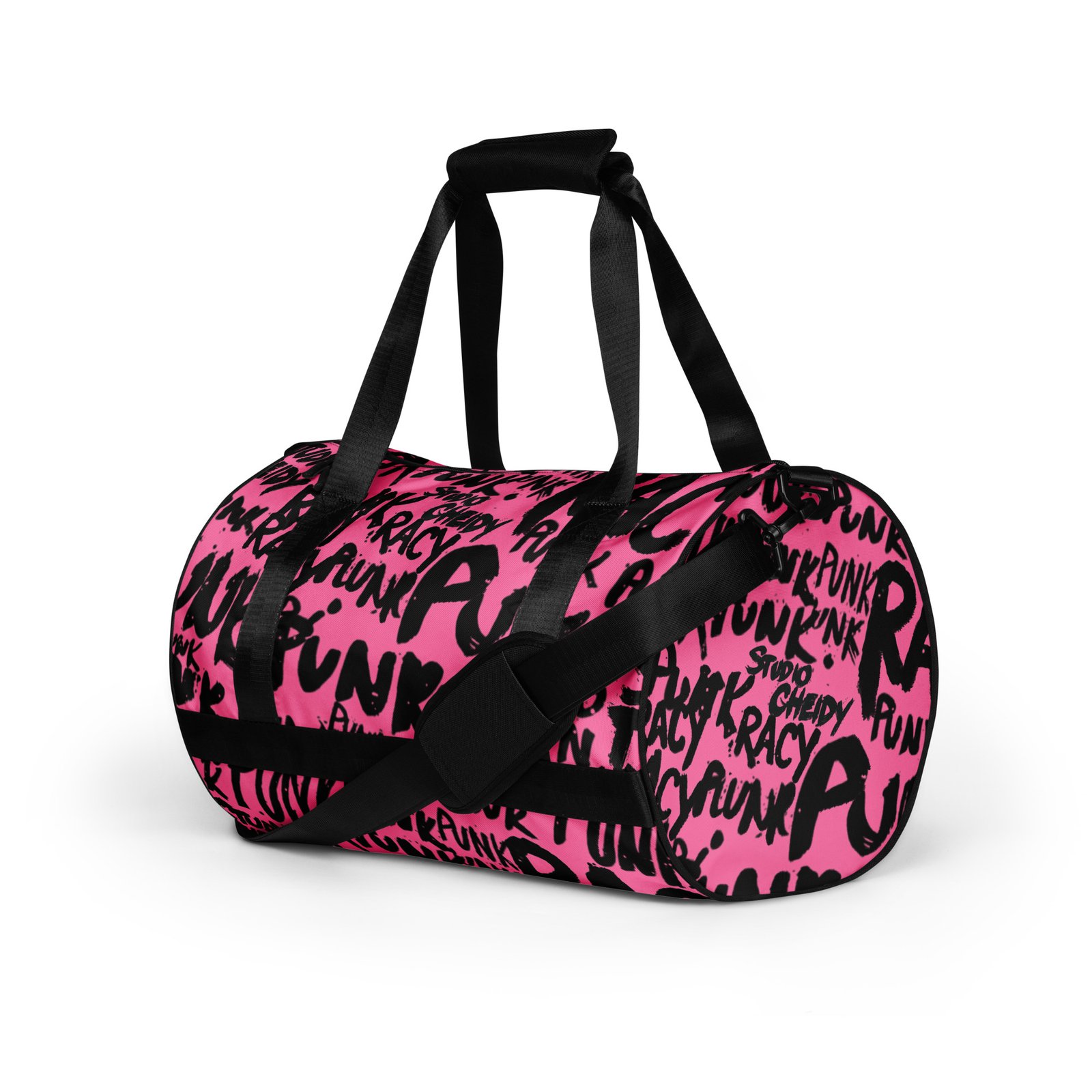 pink gym bag | punk graffiti print sports duffel bag