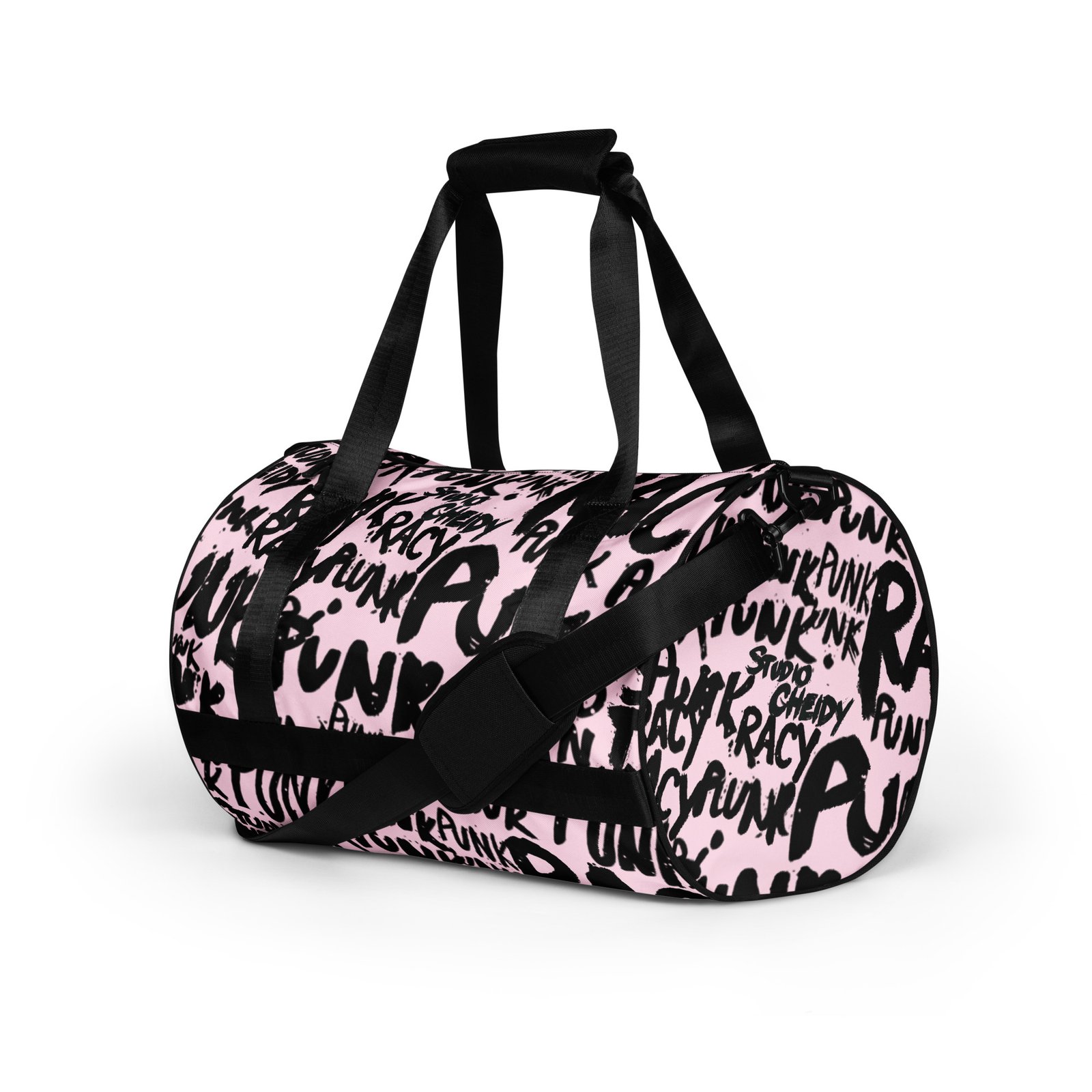 pink gym bag | punk graffiti print sports duffel bag