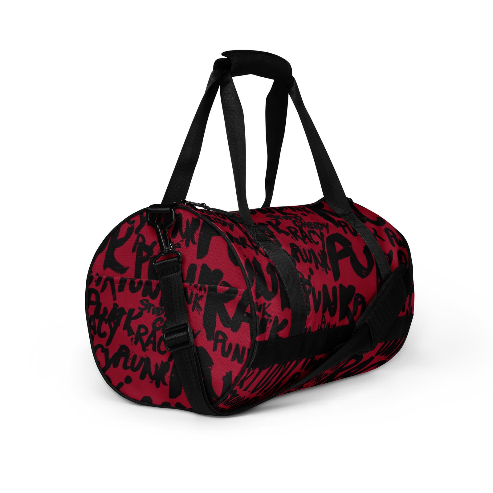 purple gym bag | punk graffiti print sports duffel bag