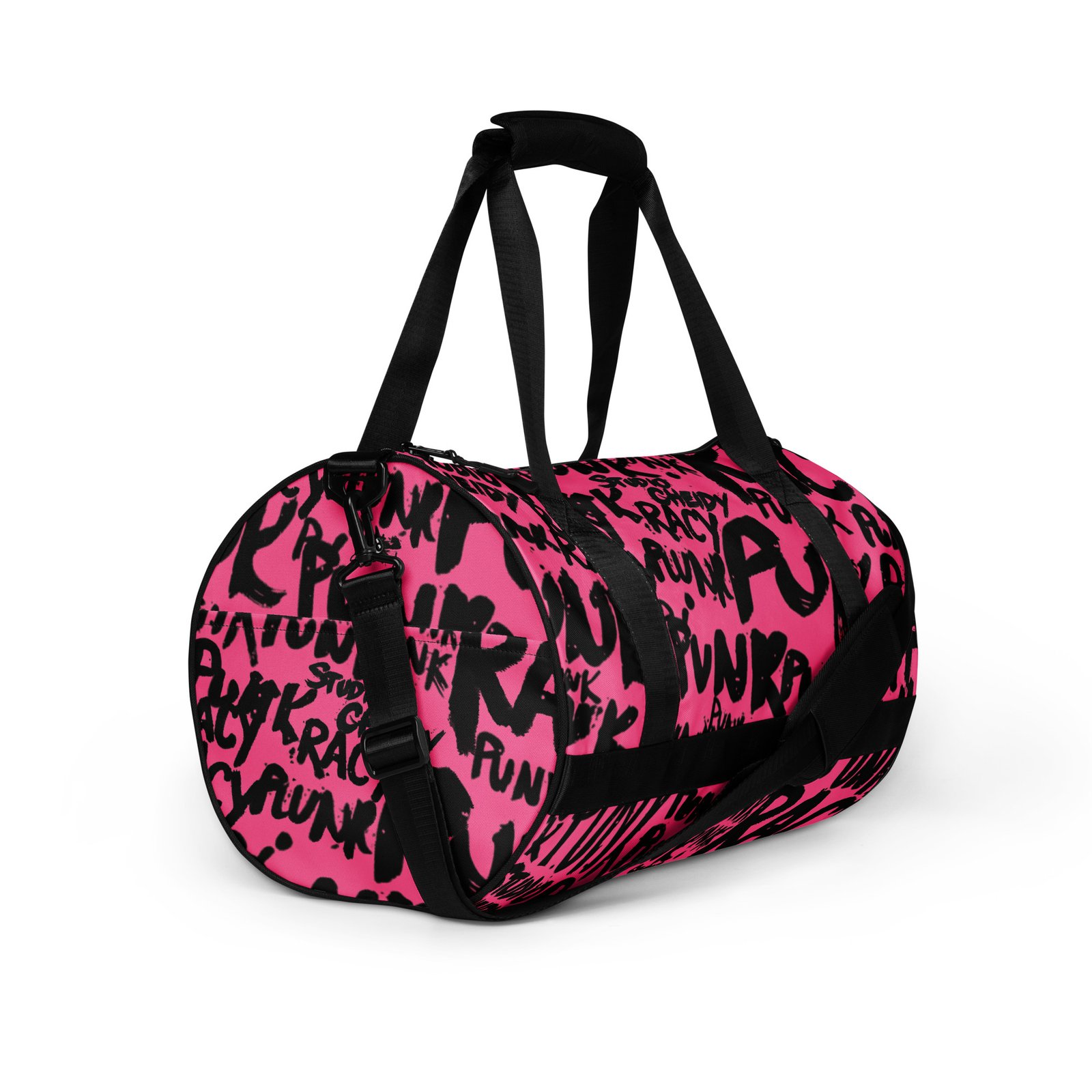 pink gym bag | punk graffiti print sports duffel bag
