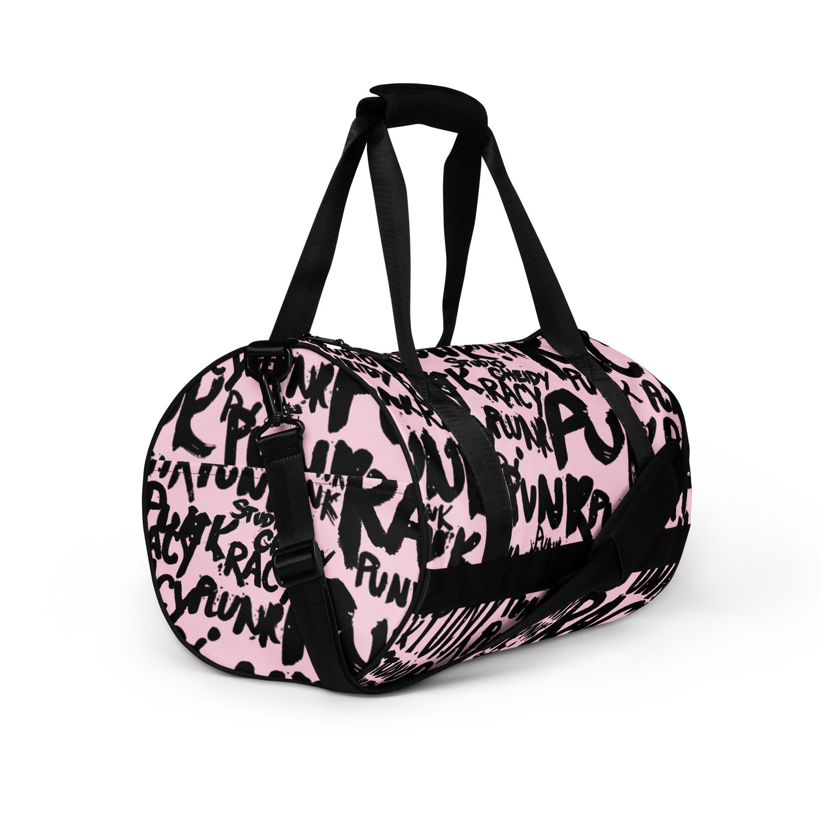 pink gym bag | punk graffiti print sports duffel bag
