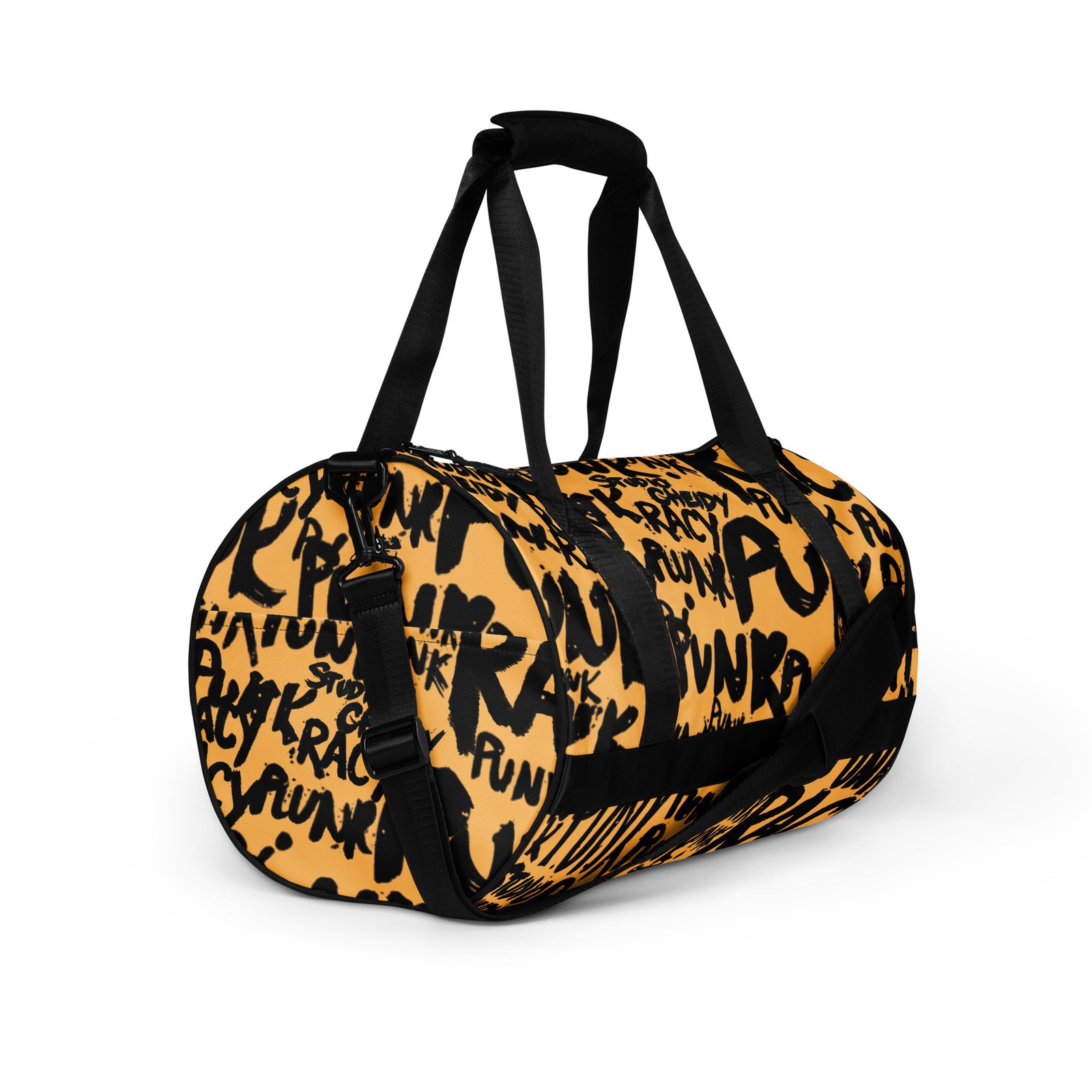 yellow gym bag | punk graffiti print sports duffel bag