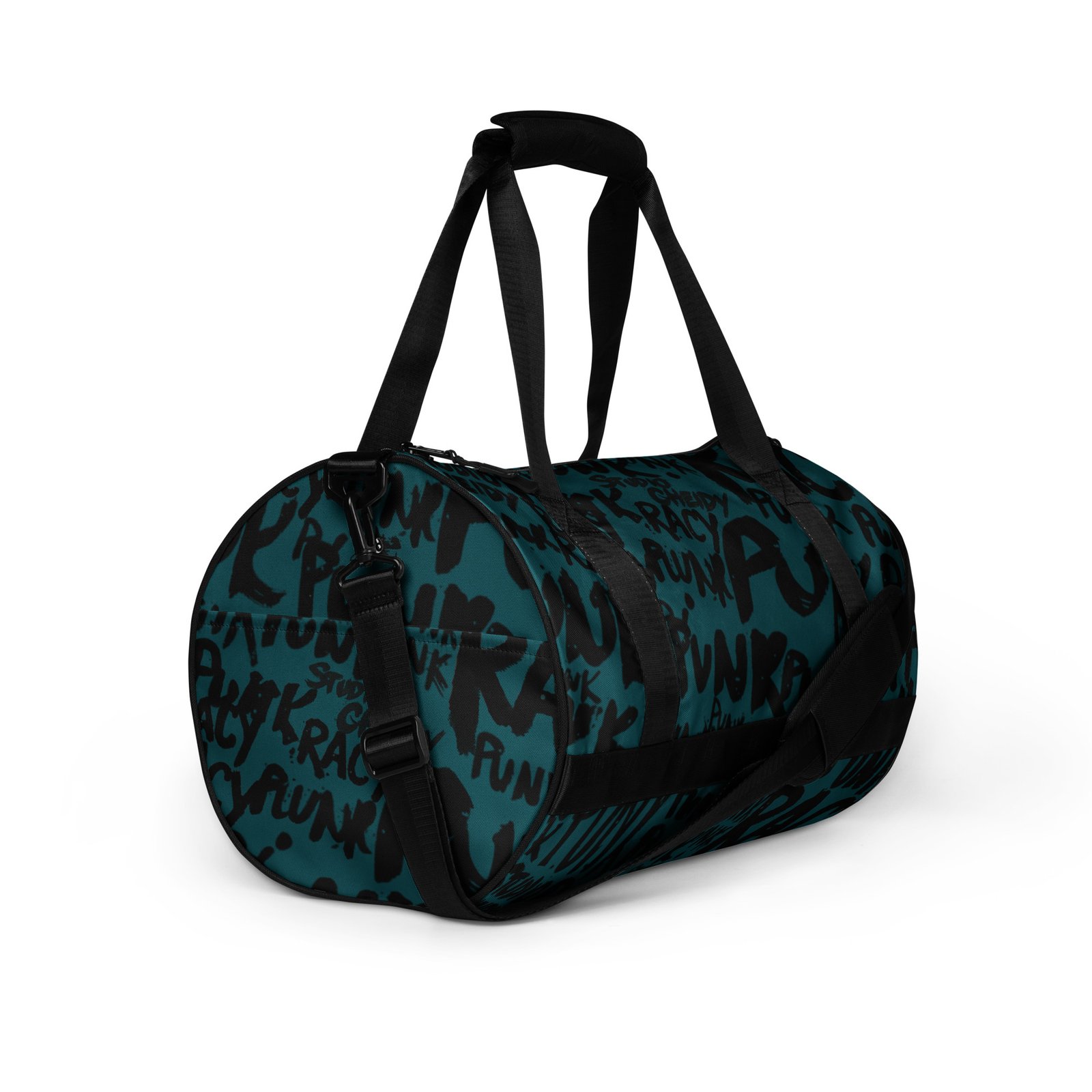 sherpa blue gym bag | punk graffiti print sports duffel bag