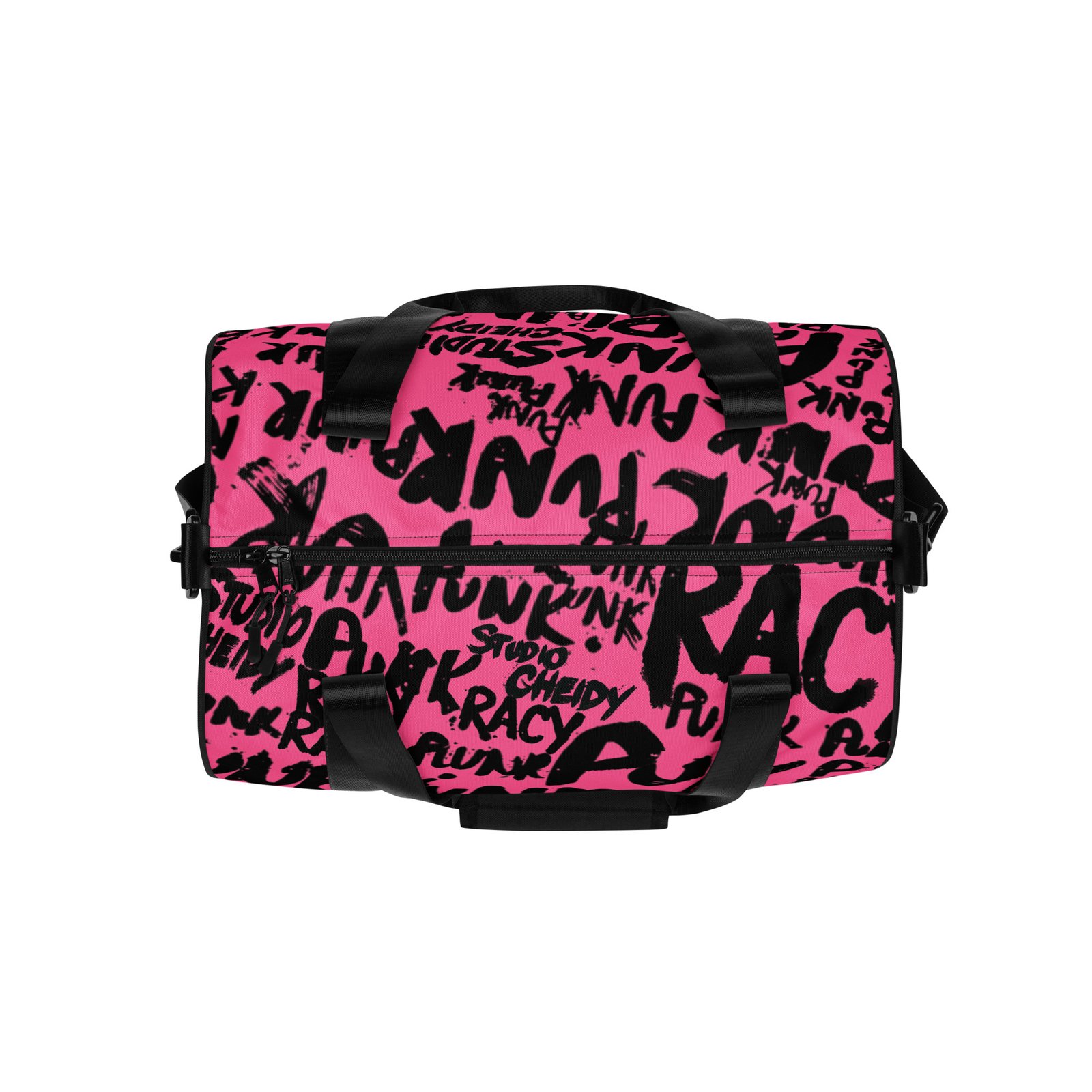 pink gym bag | punk graffiti print sports duffel bag