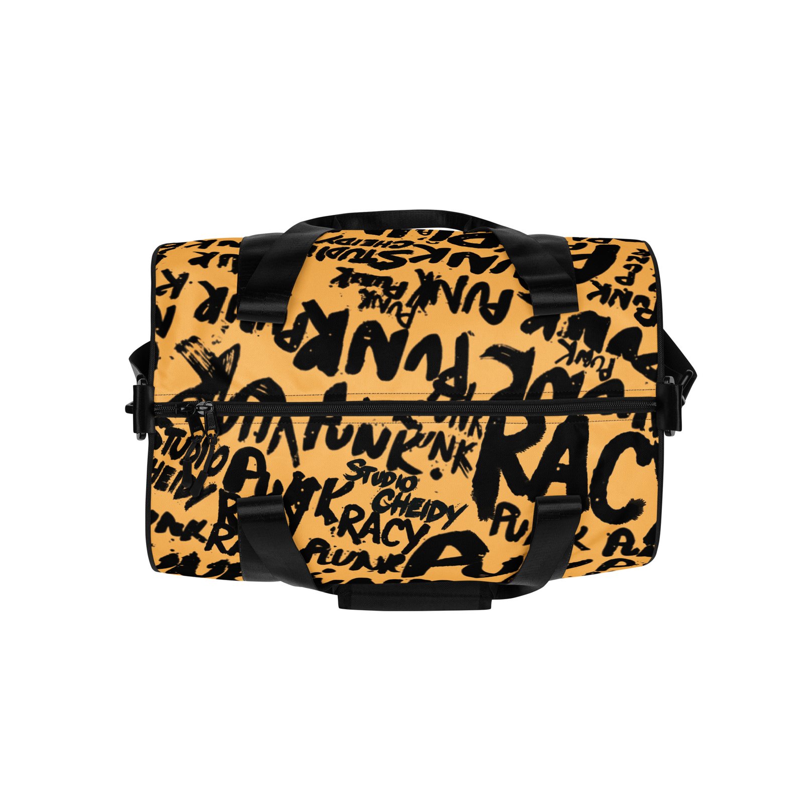 yellow gym bag | punk graffiti print sports duffel bag