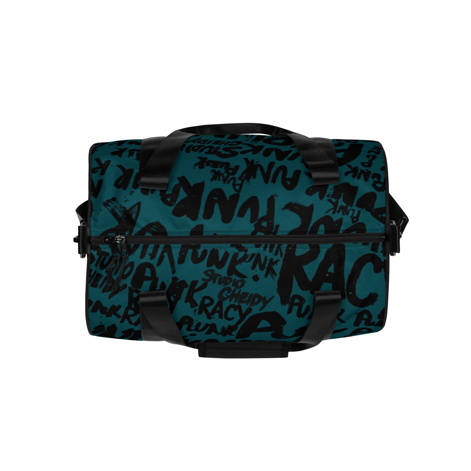 sherpa blue gym bag | punk graffiti print sports duffel bag