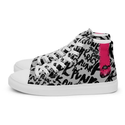 silver high top sneakers for women | punk script street art canvas shoes
