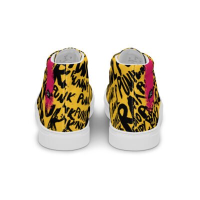 high top sneakers for men | yellow punk script street art canvas shoes